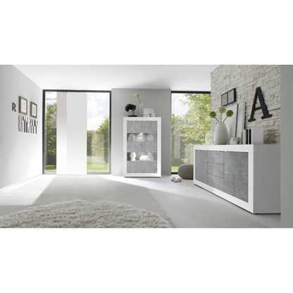 Selene 2 Door 3 Drawer White Gloss and Concrete Grey Sideboard - FurniComp