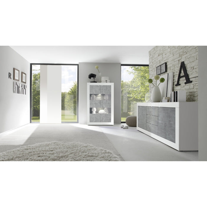 Selene 2 Door 3 Drawer White Gloss and Concrete Grey Sideboard - FurniComp
