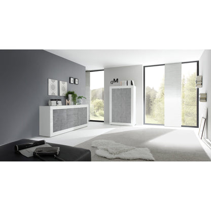 Selene 2 Door 3 Drawer White Gloss and Concrete Grey Sideboard - FurniComp