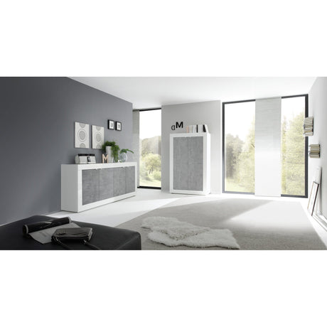 Selene 4 Door White Gloss and Concrete Grey Sideboard - FurniComp