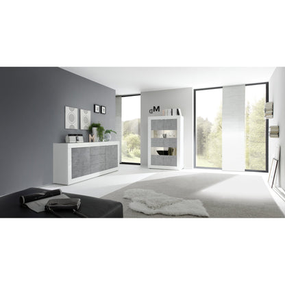 Selene 2 Door 3 Drawer White Gloss and Concrete Grey Sideboard - FurniComp