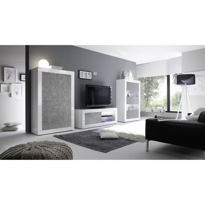 Selene 1 Door White Gloss and Concrete Grey TV Unit - FurniComp