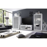 Selene Large 4 Door White Gloss and Concrete Grey Glass Display Cabinet - FurniComp