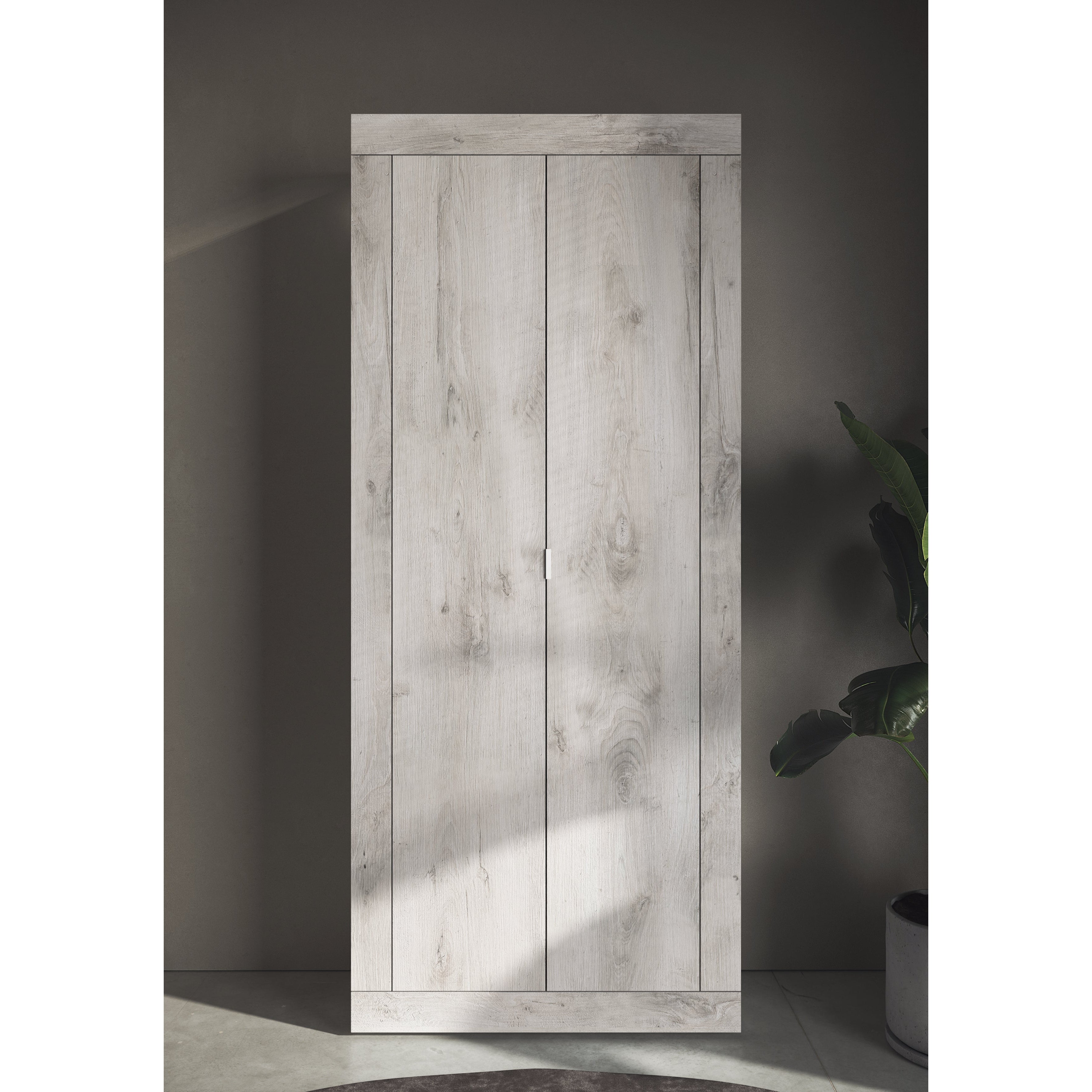 Selene White Oak Pine Tall Narrow Shallow Depth Hallway Wardrobe - FurniComp