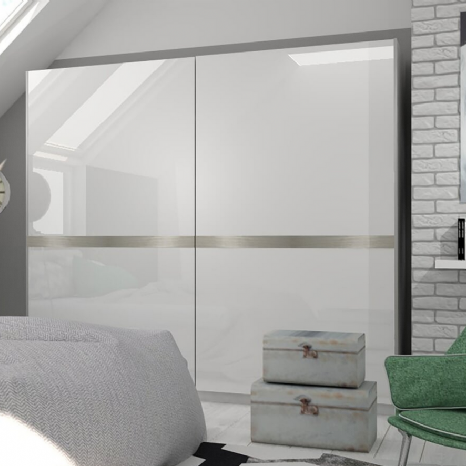 Shine High White Gloss Sliding Door Wardrobe - FurniComp