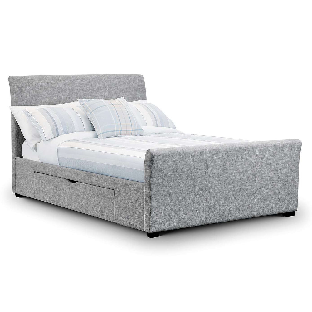 Sicily Light Grey Fabric 2 Drawer Bed - FurniComp