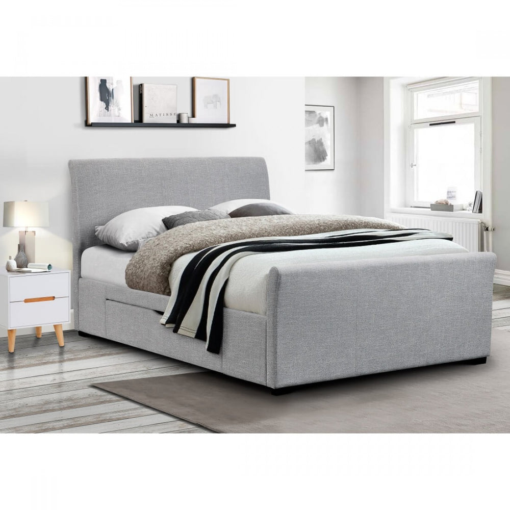 Sicily Light Grey Fabric 2 Drawer Bed - FurniComp