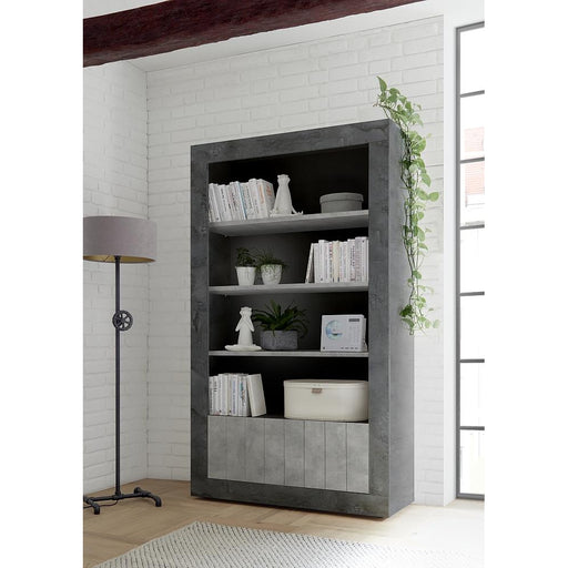 Siena 2 Door 4 Shelf Anthracite and Concrete Grey Bookcase - FurniComp
