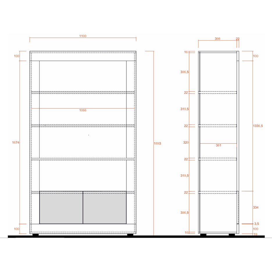 Siena 2 Door 4 Shelf White Gloss and Grey Bookcase - FurniComp