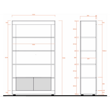 Siena 2 Door 4 Shelf White Gloss and Grey Bookcase - FurniComp