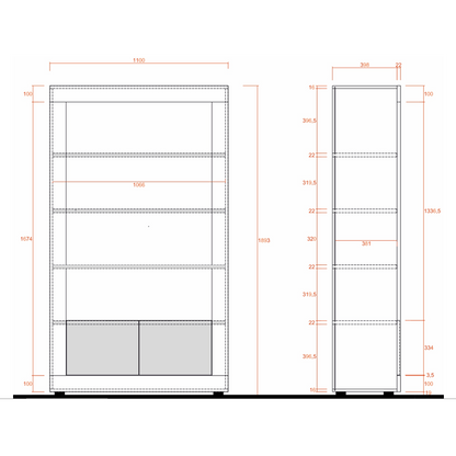 Siena 2 Door 4 Shelf White Gloss and Grey Bookcase - FurniComp