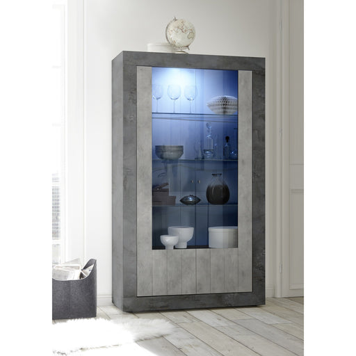 Siena 2 Door Anthracite and Concrete Grey Glass Display Cabinet - FurniComp