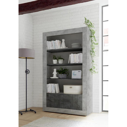 Siena 2 Door 4 Shelf Concrete Grey and Anthracite Bookcase - FurniComp