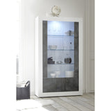 Siena 2 Door White Gloss and Oxide Glass Display Cabinet - FurniComp