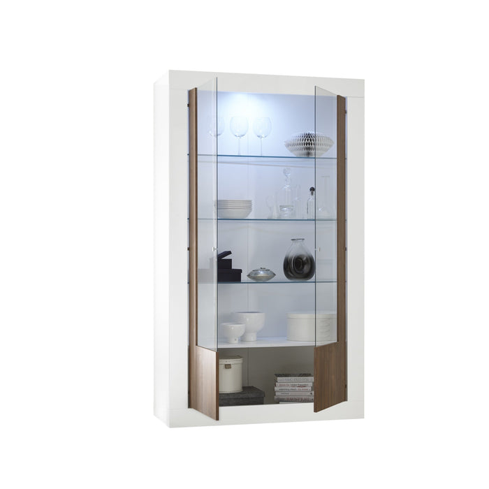 Siena 2 Door White Gloss and Walnut Glass Display Cabinet - FurniComp