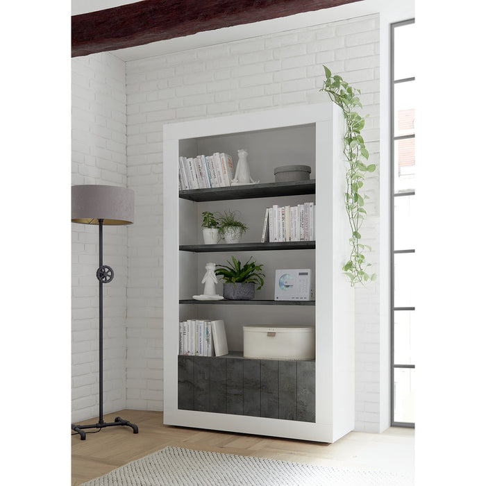 Siena 2 Door 4 Shelf White Gloss and Anthracite Bookcase - FurniComp