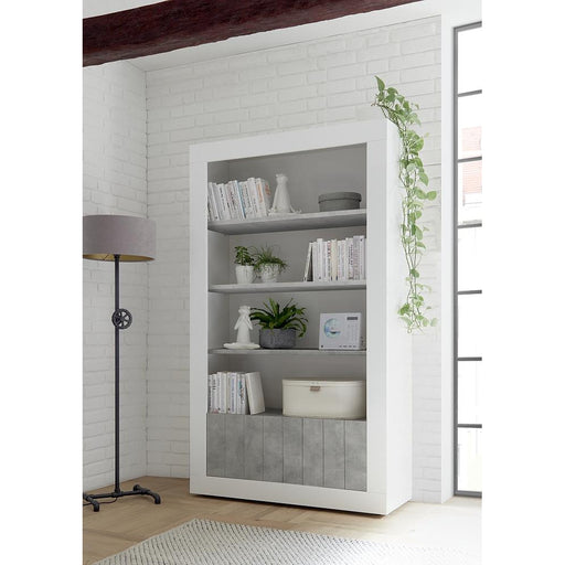Siena 2 Door 4 Shelf White Gloss and Grey Bookcase - FurniComp