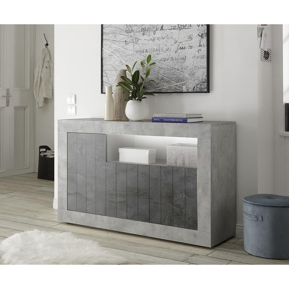 Siena 3 Door Concrete Grey and Anthracite Sideboard - FurniComp