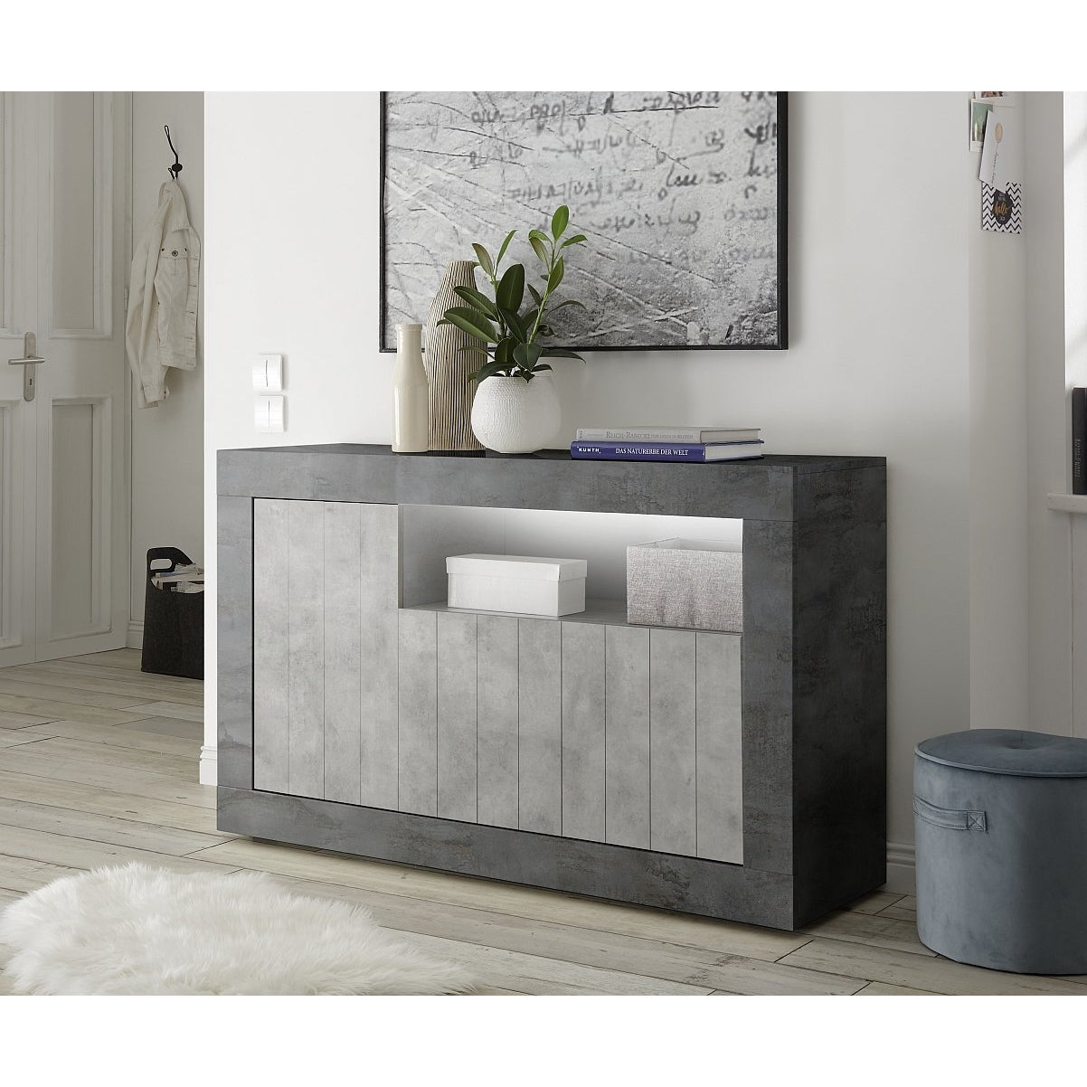 Siena 3 Door Anthracite and Concrete Grey Sideboard - FurniComp