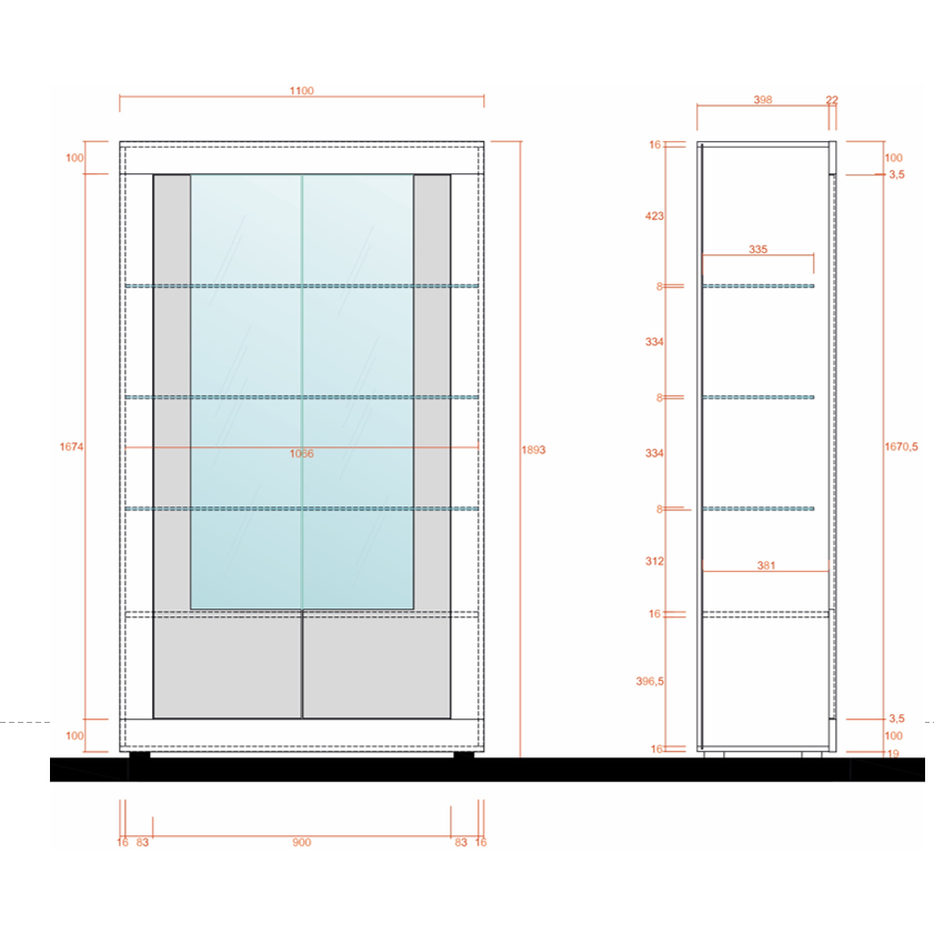 Siena 2 Door White Gloss and Concrete Grey Glass Display Cabinet - FurniComp