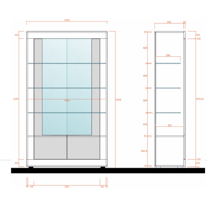 Siena 2 Door White Gloss and Concrete Grey Glass Display Cabinet - FurniComp