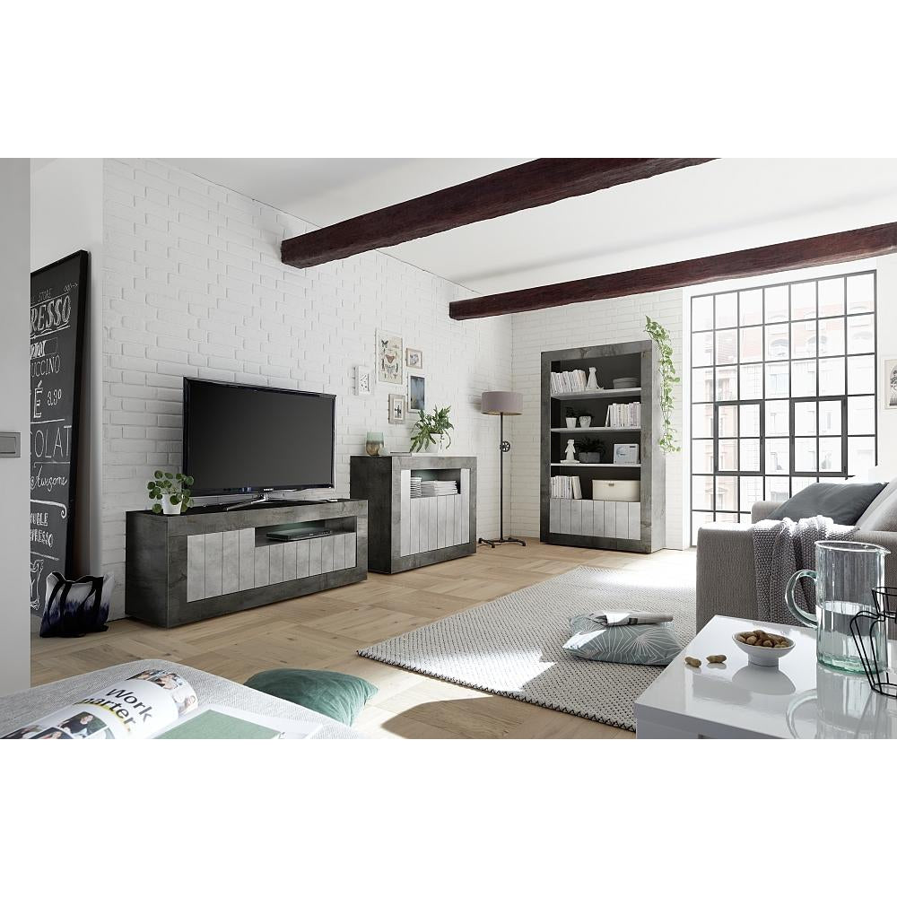 Siena 3 Door Anthracite and Concrete Grey TV Unit - FurniComp