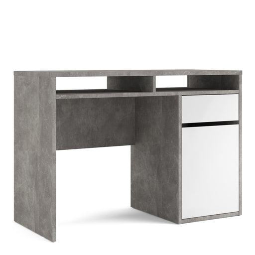 Simplicity 1 Door 1 Drawer White and Concrete Grey Desk - FurniComp