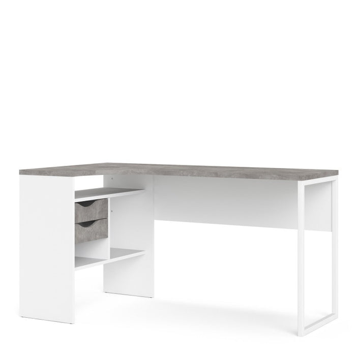 Simplicity 2 Drawer White and Concrete Grey Corner Desk - FurniComp