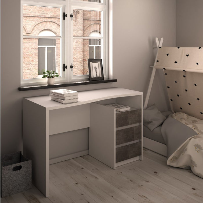 Simplicity 3 Drawer White and Concrete Grey Desk - FurniComp