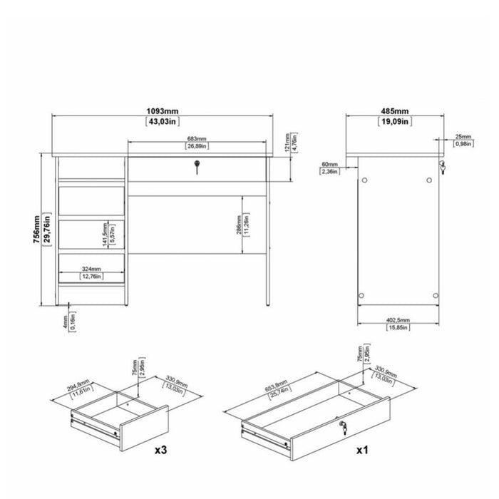 Simplicity 3+1 Drawer White Desk - FurniComp