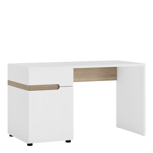 Mainz 1 Door 1 Drawer White High Gloss and Truffle Oak Desk - FurniComp