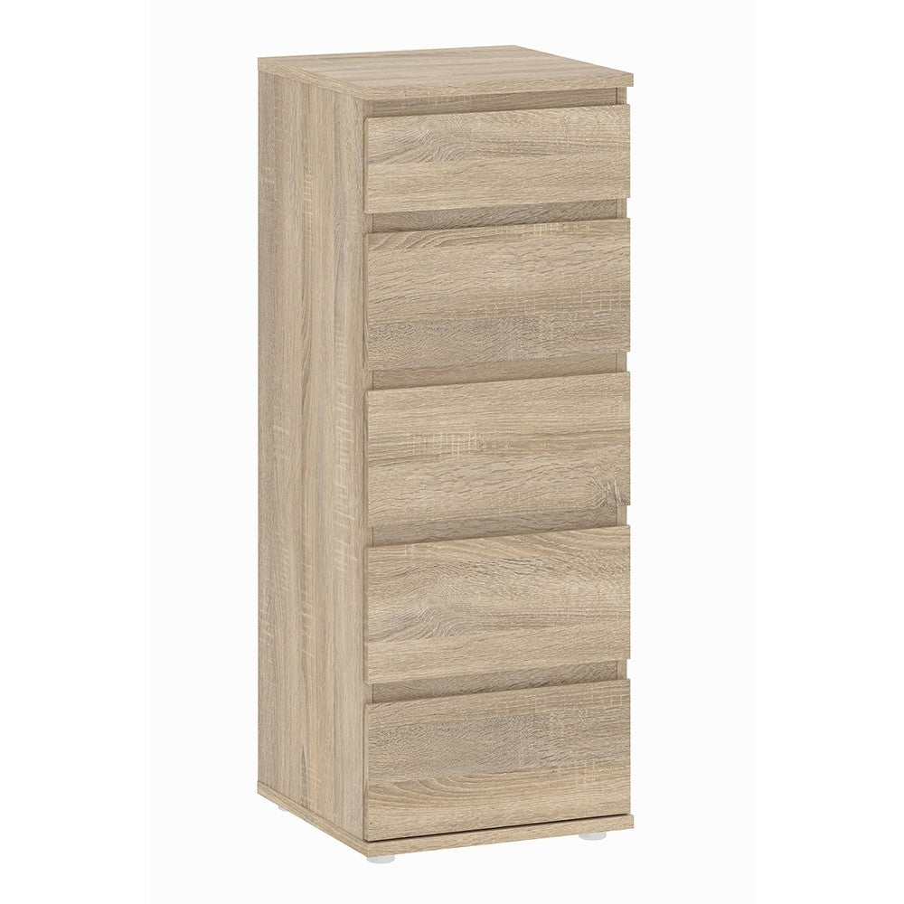 Sorrento 5 Drawers Oak Narrow Chest of Drawer - FurniComp