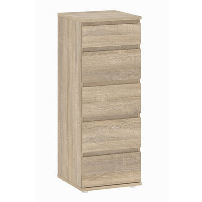 Sorrento 5 Drawers Oak Narrow Chest of Drawer - FurniComp