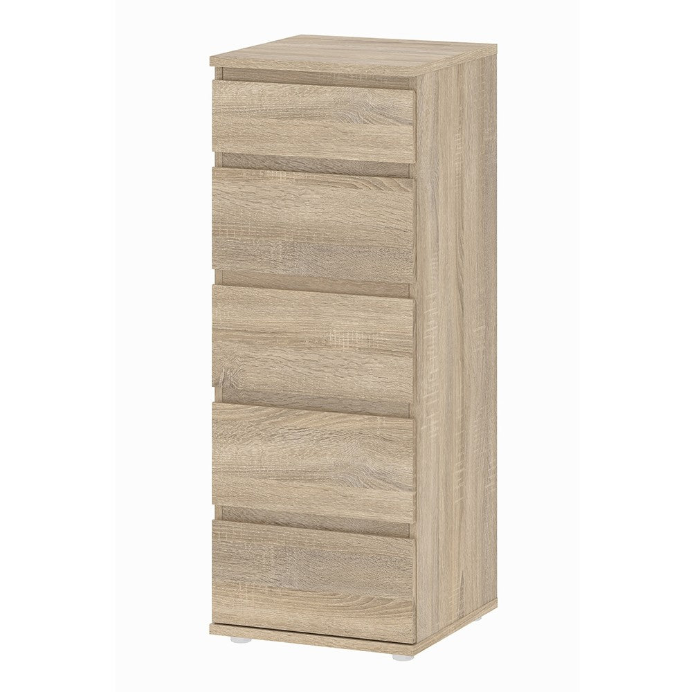Sorrento 5 Drawers Oak Narrow Chest of Drawer - FurniComp