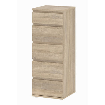 Sorrento 5 Drawers Oak Narrow Chest of Drawer - FurniComp