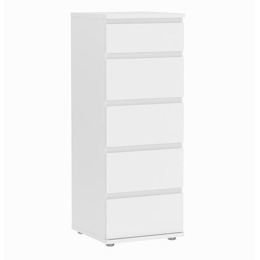 Sorrento 5 Drawers White Narrow Chest of Drawer - FurniComp