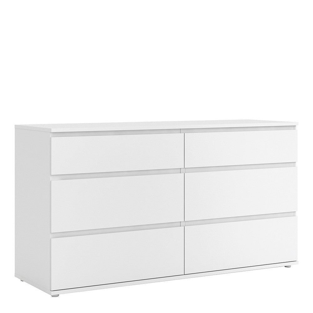 Sorrento 6 Drawers (3+3) White Wide Chest of Drawer - FurniComp