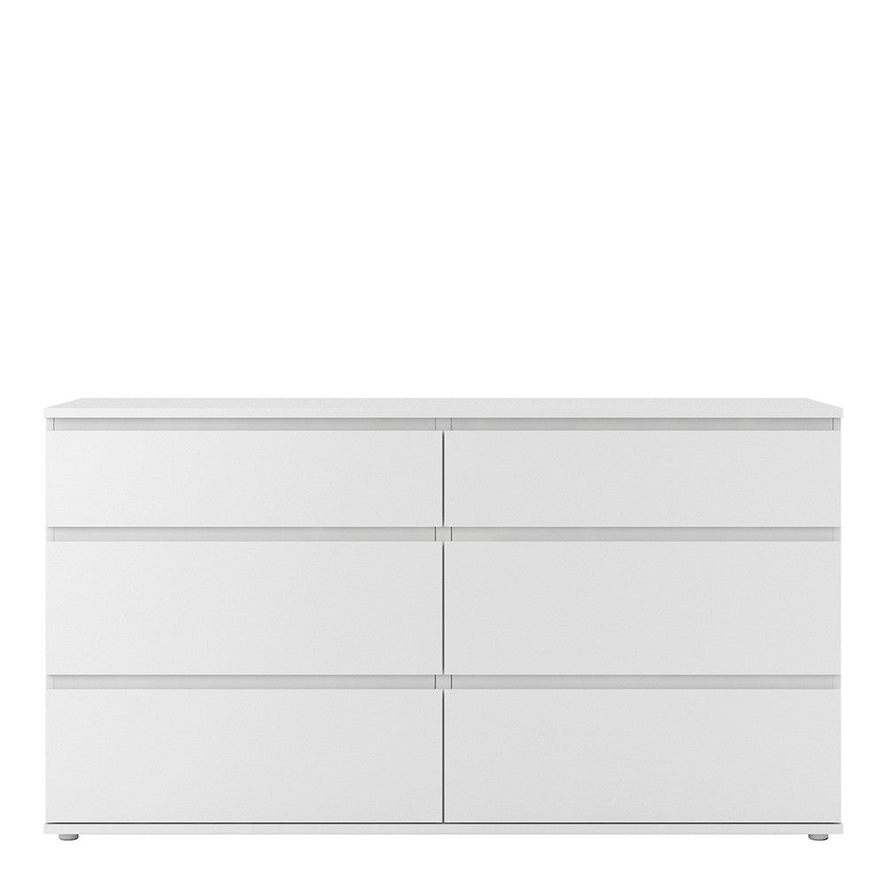 Sorrento 6 Drawers (3+3) White Wide Chest of Drawer - FurniComp