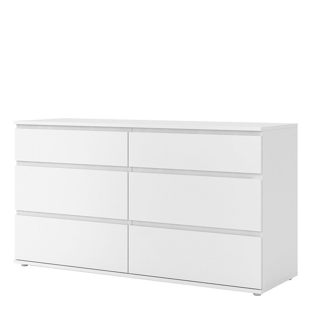 Sorrento 6 Drawers (3+3) White Wide Chest of Drawer - FurniComp