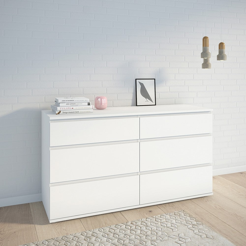 Sorrento 6 Drawers (3+3) White Wide Chest of Drawer - FurniComp