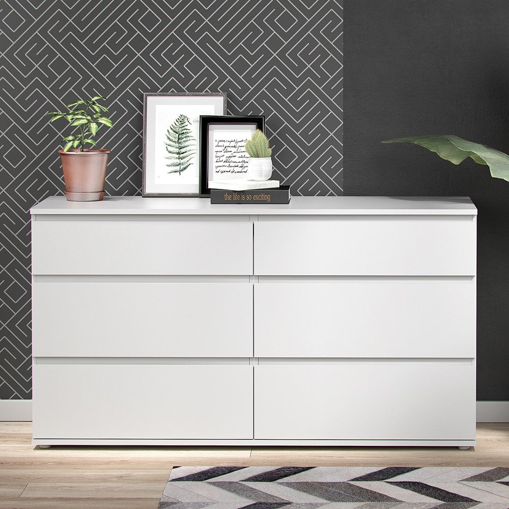 Sorrento 6 Drawers (3+3) White Wide Chest of Drawer - FurniComp