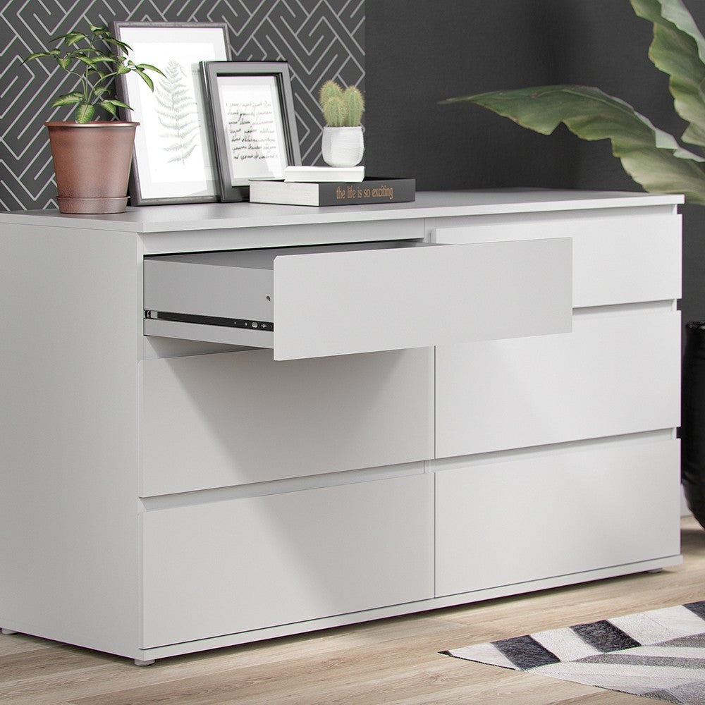 Sorrento 6 Drawers (3+3) White Wide Chest of Drawer - FurniComp