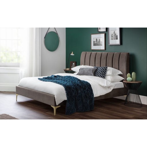 Sousa Grey Velvet Bed with Fluted Headboard - FurniComp
