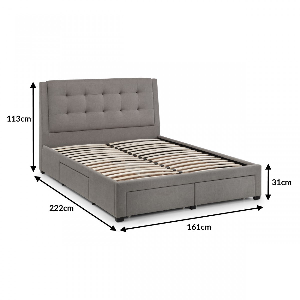 Stockton Grey Fabric 4 Drawer Bed - FurniComp