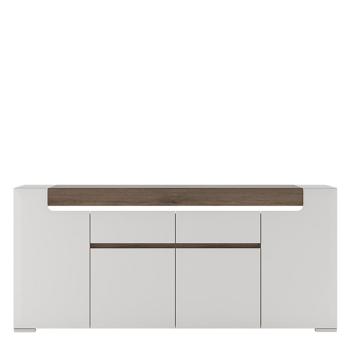 Sydney 4 Door 2 Drawer White High Gloss and San Remo Oak Sideboard - FurniComp