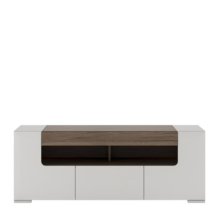 Sydney White Gloss and Oak 140cm wide TV Cabinet - FurniComp