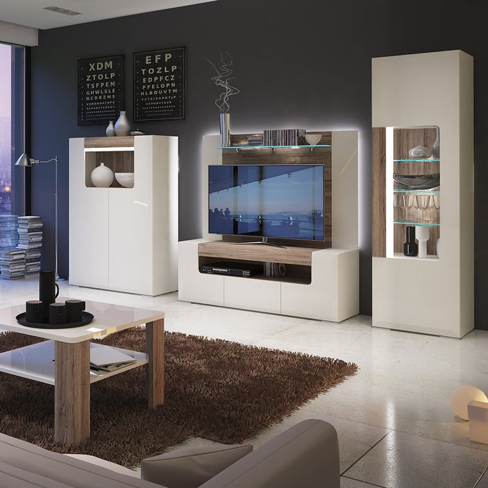 Sydney White Gloss and Oak 140cm wide TV Cabinet - FurniComp