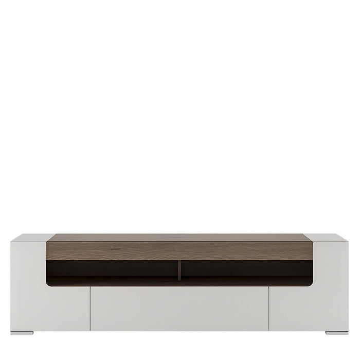 Sydney White Gloss and Oak 190cm wide TV Cabinet - FurniComp