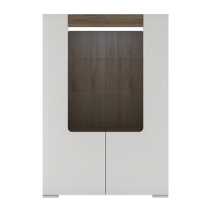 Sydney White High Gloss and Oak Low Glazed 2 Door Glazed LED Display Cabinet - FurniComp