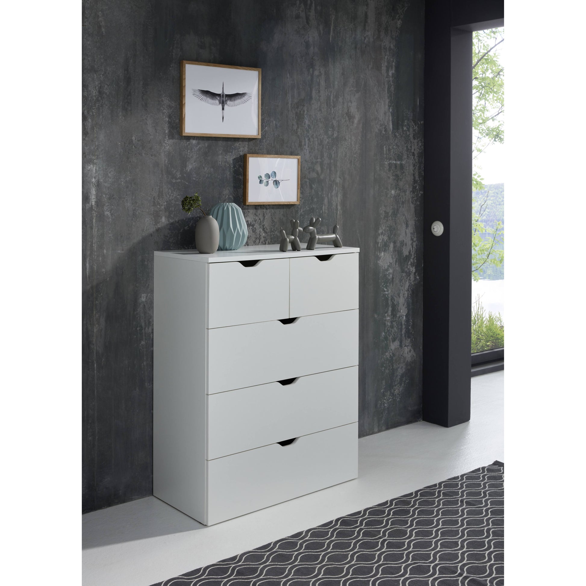 Trendy White 5 Drawer Chest of Drawer - FurniComp